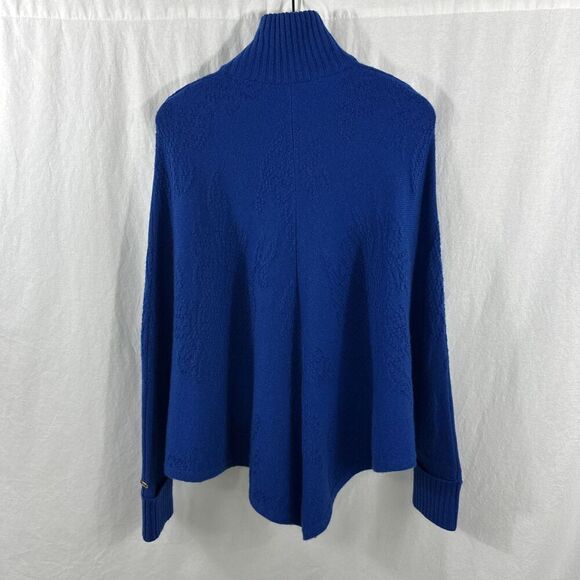 St. John Sport Blue Textured Cashmere Zip Poncho Sweater Womens O/S Old Money - Picture 2 of 16